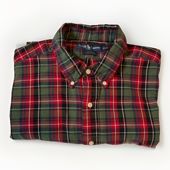 Ralph Lauren Blake Men's XL Red Green Plaid Long Sleeve Button Down Shirt Cotton - Picture 1 of 9